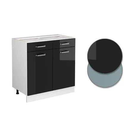 Meuble Bas De Cuisine – Vicco – R-line 41203 – Noir Haute Brillance Blanc – 80x46x81.6 Cm