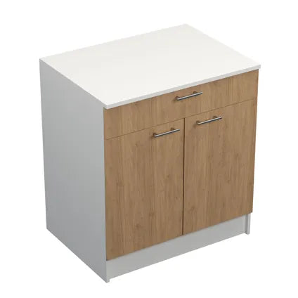 Meuble Bas De Cuisine Prim – Chêne – 2 Portes 1 Tiroir – 80x89x59cm