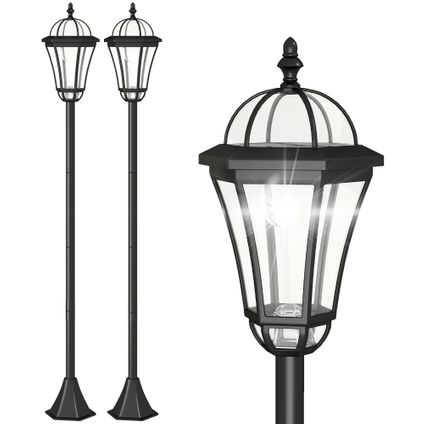Delvotira | Lampadaire Solaire De Jardin Collahausse - Led Blanc 6000k Ip44 - Noir - 18,5x18,5x129 Cm - Lot De 2