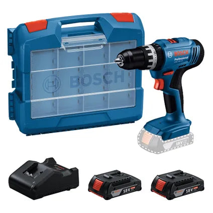 Delvotira | Perceuse-visseuse à percussion sans fil Bosch - 2x GBA 18V 2,0 Ah - chargeur GAL 18V-20 - 63 accessoires
