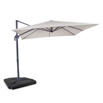 Delvotira | Parasol Déporté Carré 300x300 Cm Beige – Rotation 360° Inclinable – Toile Upf 50+ – Structure Aluminium – Avec 4 Dalles