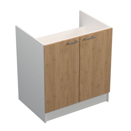 Delvotira | Meuble Sous-Évier Prim - Décor Chêne - 2 Portes - 120x59x87cm