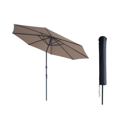 Delvotira | Parasol Rond 300 Cm Kopu Valencia Avec Housse De Protection - Taupe