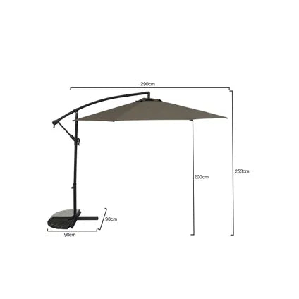 Parasol déporté Central Park Daze - D 290cm - Taupe - Inclinable Avec Manivelle 180g/m² Mât en acier