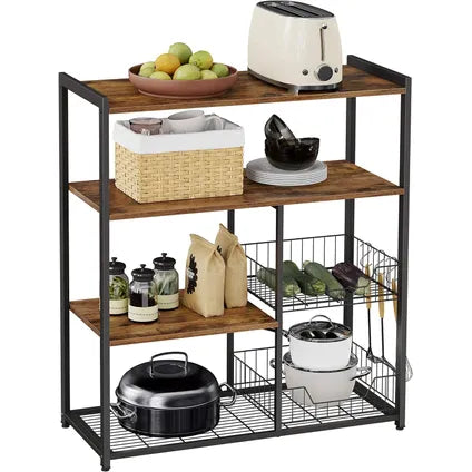 Meuble De Cuisine - Leobert - Brun Rustique/noir Mat - 80 X 35 X 95 Cm
