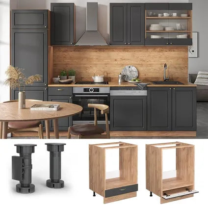 Meuble Bas Pour Four - Vicco - Fame-line 38353 - Anthracite-or Chêne Doré - 60x82x51.6 Cm
