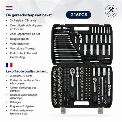 Jeu De Douilles 4toolz 108 Pièces En Coffret – 72 Dents Cliquets 1/2″ Et 1/4