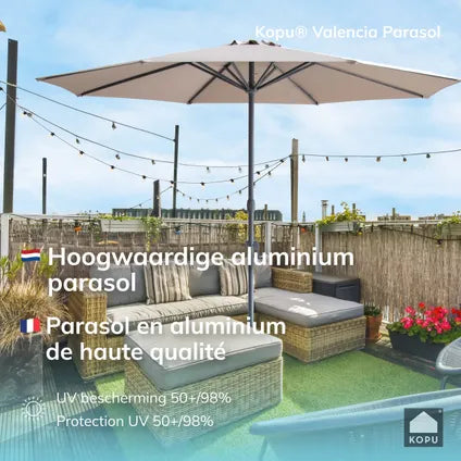 Parasol Rond 300 Cm Kopu Valencia Avec Housse De Protection – Taupe