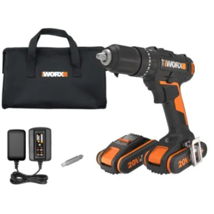 Delvotira | Perceuse-Visseuse à Percussion Worx WX370,1 - 20V - 2 Batteries Li-Ion 2,0Ah - Mandrin 13mm