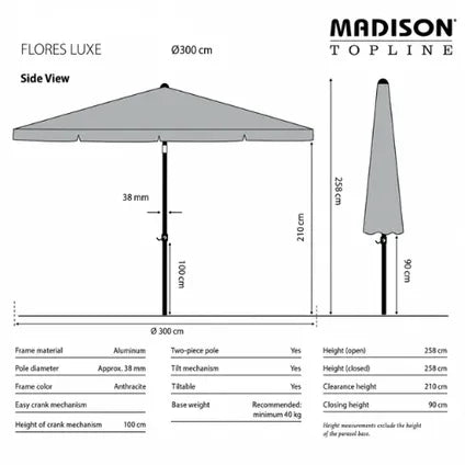 Parasol À Mât Central Madison Flores Luxe Écru 300 Cm