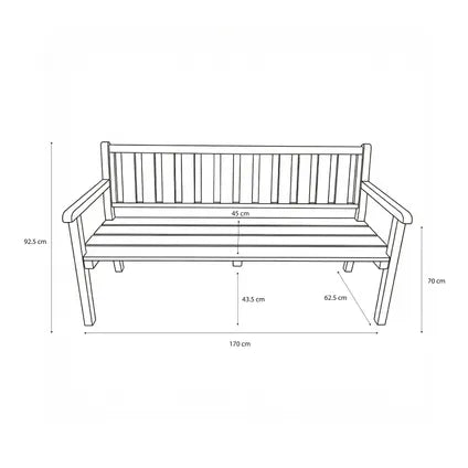 Banc De Jardin Axi Violette En Bois Brun – 3 Places – 170 X 62,5 X 92,5 Cm.