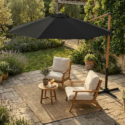 Parasol Déporté Axi Solea Rond Diam. 300 Cm – Aspect Bois/gris.