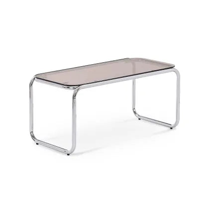 Delvotira | Table basse rétro Sicaan Amaya 90cm verre trempé marron et structure chromée