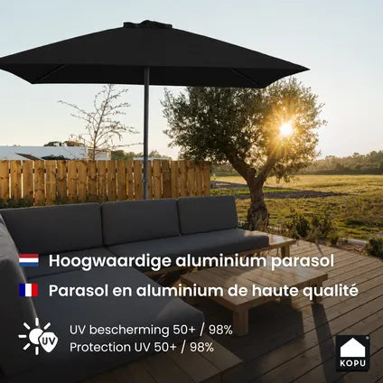 Parasol Kopu Leon Rectangle 150x250 Cm - Parasol De Balcon Avec Housse - Noir