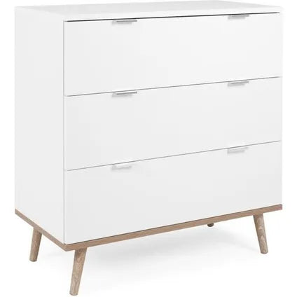 Delvotira | Commode Göteborg - 3 Tiroirs - Décor Blanc Et Chêne - Style Scandinave - L 79,8 X P 4