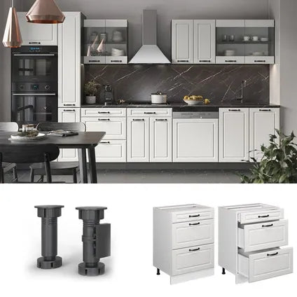 Meuble Bas De Cuisine Vicco - R-line 37727 - Blanc Campagne - 3 Tiroirs - 60x81.6x46 Cm