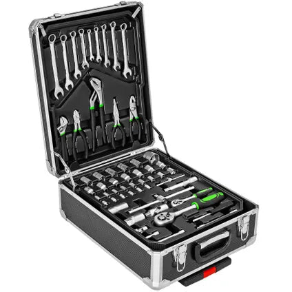 Tectake Coffre À Outils Aluminium – Noir – 1200 Pièces – Valise Roulettes Serrures