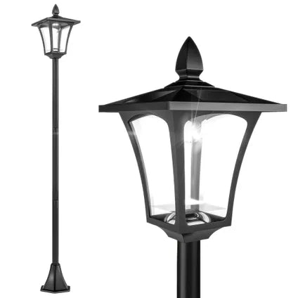 Delvotira | Lampadaire Solaire Jardin Collahausse - Noir - 18x18x160 Cm - Acier Inoxydable Auto