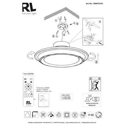 Ventilateur De Plafond - Trio - Saarela - Blanc 48.5x48.5x17 Cm