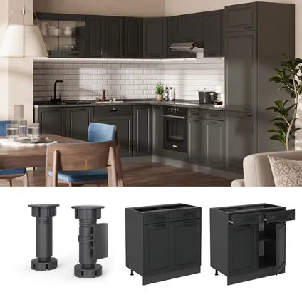 Meuble Bas De Cuisine – Vicco – R-line 53725 – Anthracite Campagne – 80×81.6×46 Cm