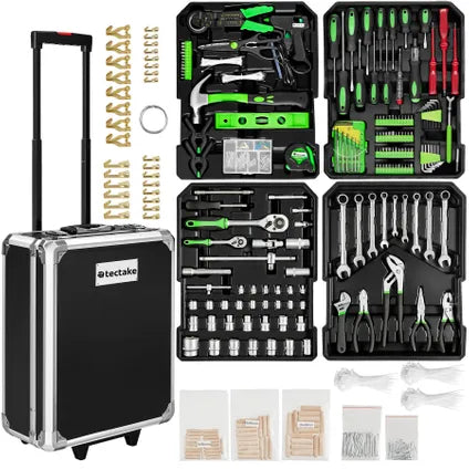 Delvotira | Tectake Coffre À Outils Aluminium - Noir - 1200 Pièces - Valise Roulettes Serrures