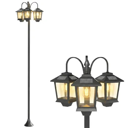 Lampadaire Solaire Extérieur Collahausse 3 Têtes – Aluminium Noir – 40×34,5×188 Cm – Ip44