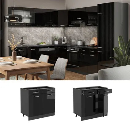 Meuble Bas De Cuisine Vicco R-line Noir Haute Brillance Anthracite 80x46x81,6cm