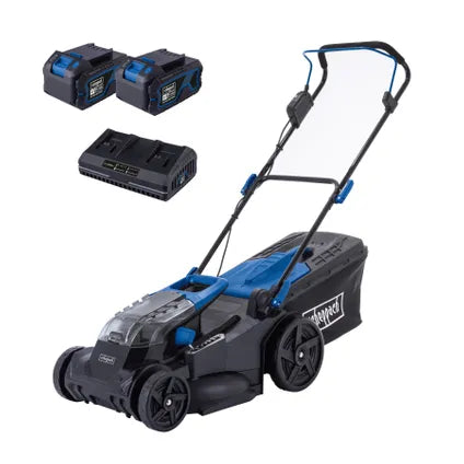 Delvotira | Tondeuse à gazon sans fil Scheppach - Mulching - 43 cm - 700 m² - Incl. 2 batteries & chargeur