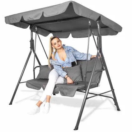 Banc À Bascule | Luna-swing | 3 Places | Auvent Réglable | 170 X 110 X 150 Cm | Gris