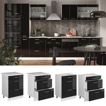 Meuble Bas De Cuisine Vicco – R-line 41149 – Noir Haute Brillance – 60x46x81.6 Cm