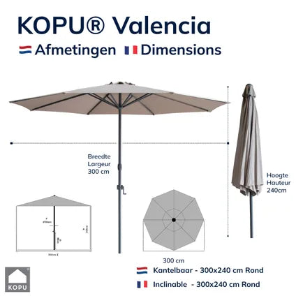 Parasol Rond 300 Cm Kopu Valencia Avec Housse De Protection – Taupe