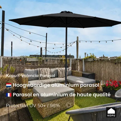 Parasol Rond 300 Cm Kopu Valencia Avec Housse De Protection – Noir