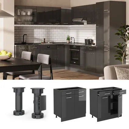 Meuble Bas De Cuisine – Vicco – R-line – Anthracite Haute Brillance – 80x46x81.6 Cm