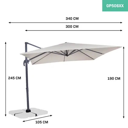 Parasol Cantilever Pisogne – 300x300cm – De Qualité Premium Beige – Terrasse Extérieure, Orientable À 360° – Grande Surf