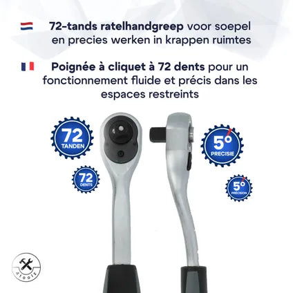 Jeu De Douilles 4toolz 108 Pièces En Coffret – 72 Dents Cliquets 1/2″ Et 1/4