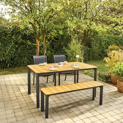 Banc de jardin Central Park Lorenzo Alu et Teck – 135x34x46cm – Aluminium Thermolaqué