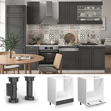 Meuble Bas Pour Four Encastrable - Vicco - Fame-line 38024 - Anthracite-or/blanc - 60x51.6x82 Cm