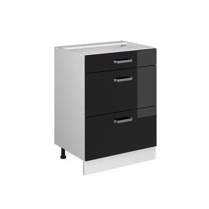 Delvotira | Meuble Bas De Cuisine Vicco - R-line 41149 - Noir Haute Brillance - 60x46x81.6 Cm