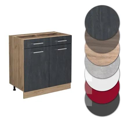 Meuble Bas De Cuisine – Vicco – R-line – Béton Noir/chêne Doré – 80x46x81.6 Cm