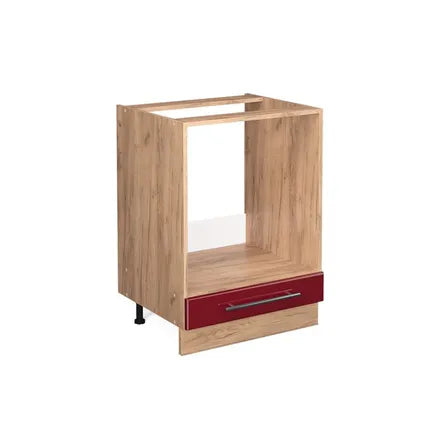 Delvotira | Meuble Bas Pour Four - Vicco - Fame-line - Rouge Bordeaux Brillant/chêne Doré - 60x82x60 Cm