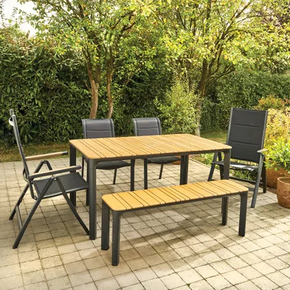 Banc de jardin Central Park Lorenzo Alu et Teck – 135x34x46cm – Aluminium Thermolaqué