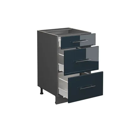 Meuble Bas Vicco Fame-line Bleu Foncé Brillant Anthracite 3 Tiroirs 50x82x51.6 Cm