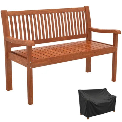 Delvotira | Banc De Jardin Collahausse 2 Places - Bois Marron Clair - Avec Housse Imperméable Et Dossier