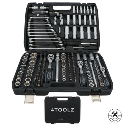 Delvotira | Jeu De Douilles 4toolz 108 Pièces En Coffret - 72 Dents Cliquets 1/2" Et 1/4