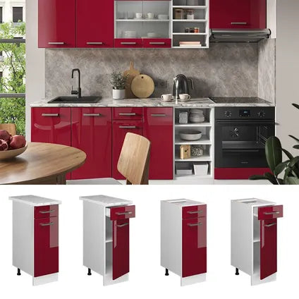 Meuble Bas Cuisine Vicco – R-line – Rouge Brillant Blanc – 30×81.6×46 Cm