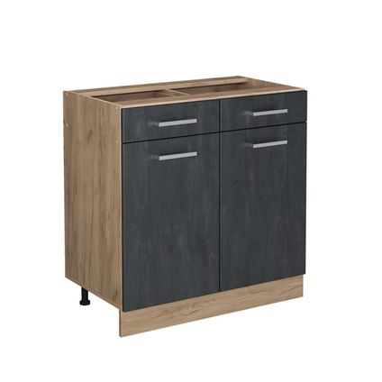 Delvotira | Meuble Bas De Cuisine - Vicco - R-line - Béton Noir/chêne Doré - 80x46x81.6 Cm