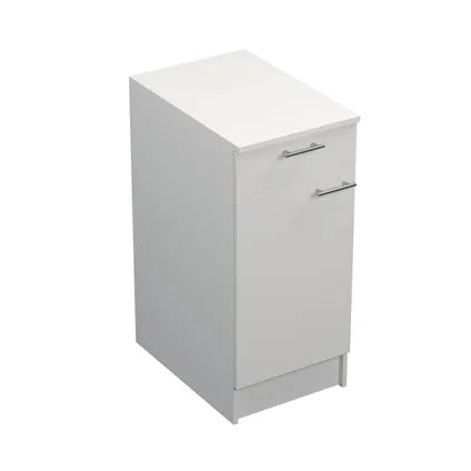 Delvotira | Meuble Bas De Cuisine Prim - 1 Tiroir 1 Porte - Mélaminé Blanc 16mm - 40x89x59cm