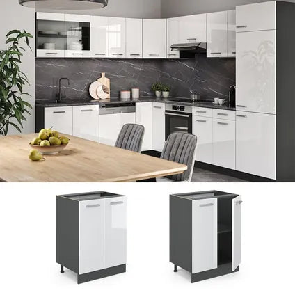 Meuble Bas De Cuisine Vicco – R-line – Blanc Haute Brillance Anthracite – 60×81.6×46 Cm