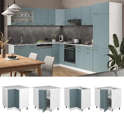 Meuble Bas D'angle Vicco - R-line 41209 - Bleu-gris/blanc - 75.6x81.6x46 Cm