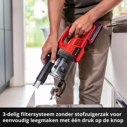 Aspirateur Balai Sans Fil Einhell TE-SV 18 Li-FLX-Solo – 3-en-1 Polyvalent – Bac à Poussière Sans Sac – Système de Triple Filtration